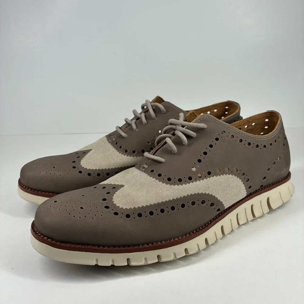 Cole Haan ZEROGRAND Men's US 10.5M Taupe Cream Dress Wingtip Oxford Sneakers